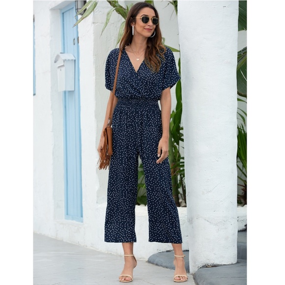 Navy Blue Polka Dot Jumpsuit - Picture 6 of 8